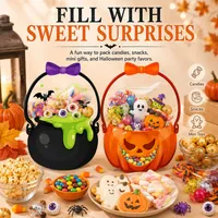 🎃Halloween Plastic Goodie Bags, Trick or Treat Candy Bags, Cauldron, Skeleton, Black Cat, Skull, Pumpkin Pattern Treat thumbnail 6