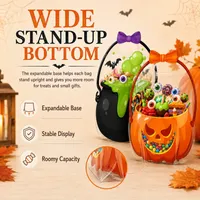 🎃Halloween Plastic Goodie Bags, Trick or Treat Candy Bags, Cauldron, Skeleton, Black Cat, Skull, Pumpkin Pattern Treat thumbnail 8
