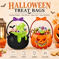 🎃Halloween Plastic Goodie Bags, Trick or Treat Candy Bags, Cauldron, Skeleton, Black Cat, Skull, Pumpkin Pattern Treat thumbnail 1