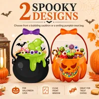 🎃Halloween Plastic Goodie Bags, Trick or Treat Candy Bags, Cauldron, Skeleton, Black Cat, Skull, Pumpkin Pattern Treat thumbnail 2