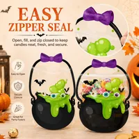 🎃Halloween Plastic Goodie Bags, Trick or Treat Candy Bags, Cauldron, Skeleton, Black Cat, Skull, Pumpkin Pattern Treat thumbnail 3