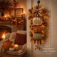🔥 LAST DAY 60% OFF - 🏡🎃Lighted Stacked Pumpkin Fall Door Decor with 3 Seasonal Plaques thumbnail 4