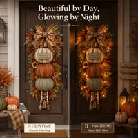 🔥 LAST DAY 60% OFF - 🏡🎃Lighted Stacked Pumpkin Fall Door Decor with 3 Seasonal Plaques thumbnail 6