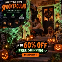 🎃 2026 HALLOWEEN SALE🎃💞56K+ SOLD‼️🕸️Glow-in-the-Dark Halloween Spider Web – Haunted House Stretch Decor 🕸️ thumbnail 1