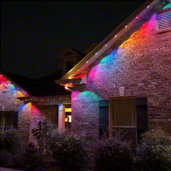Outdoor smart lights displaying changing color patterns