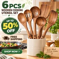 🥳2026 HOT SALE🥳💞56K+ SOLD!🔥 HOT SALE 50% OFF 🪵Wooden Spoons for Cooking – 6 Pcs Non Toxic Teak Kitchen Utensils Set thumbnail 1