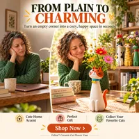 🍁 FALL SALE 50% OFF – Handmade Ceramic Cat Flower Vase – Adorable Home Decor & Perfect Gift for Cat Lovers thumbnail 1
