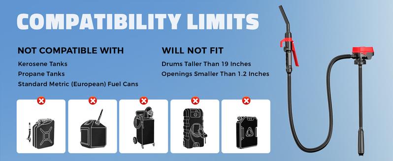 Cordless Fuel Transfer Pump Compatible with DeWalt 20V & Milwaukee 18V Batteries, Battery NOT Included, 3.2 GPM Portable Electric Gas Can Pump with 51'' Hose & 3 Adapters for Diesel Gasoline Oil Water
