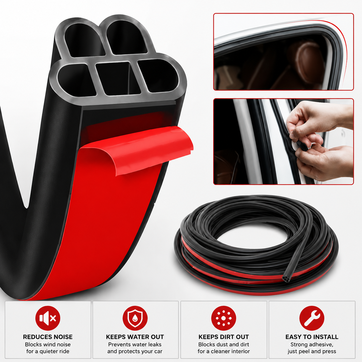 🏆Flash Sale⚡ 50K+ SOLD!🔥Car Edge Rubber Waterproof Seal Double-Layer 5-Hole Universal Self thumbnail 7