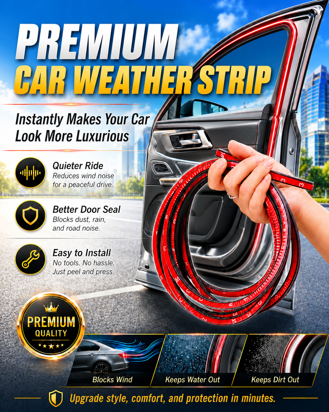 🏆Flash Sale⚡ 50K+ SOLD!🔥Car Edge Rubber Waterproof Seal Double-Layer 5-Hole Universal Self - Image 1