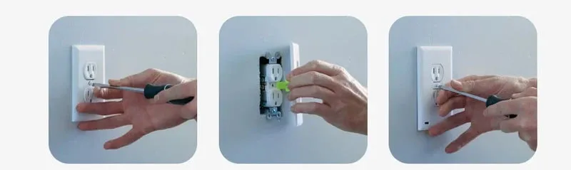 Diagram showing the key features: Easy Install, Automatic Sensor, Frees Up Outlets