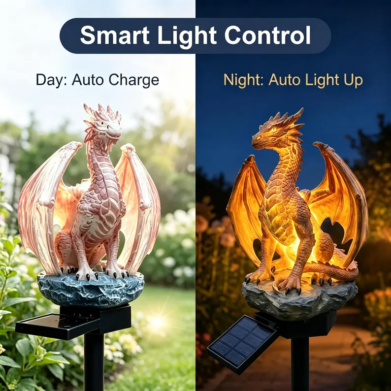 💥LAST DAY 50% OFF🐉✨Solar Dragon Garden Statue Light – Golden Ember Fantasy Outdoor Decor thumbnail 4