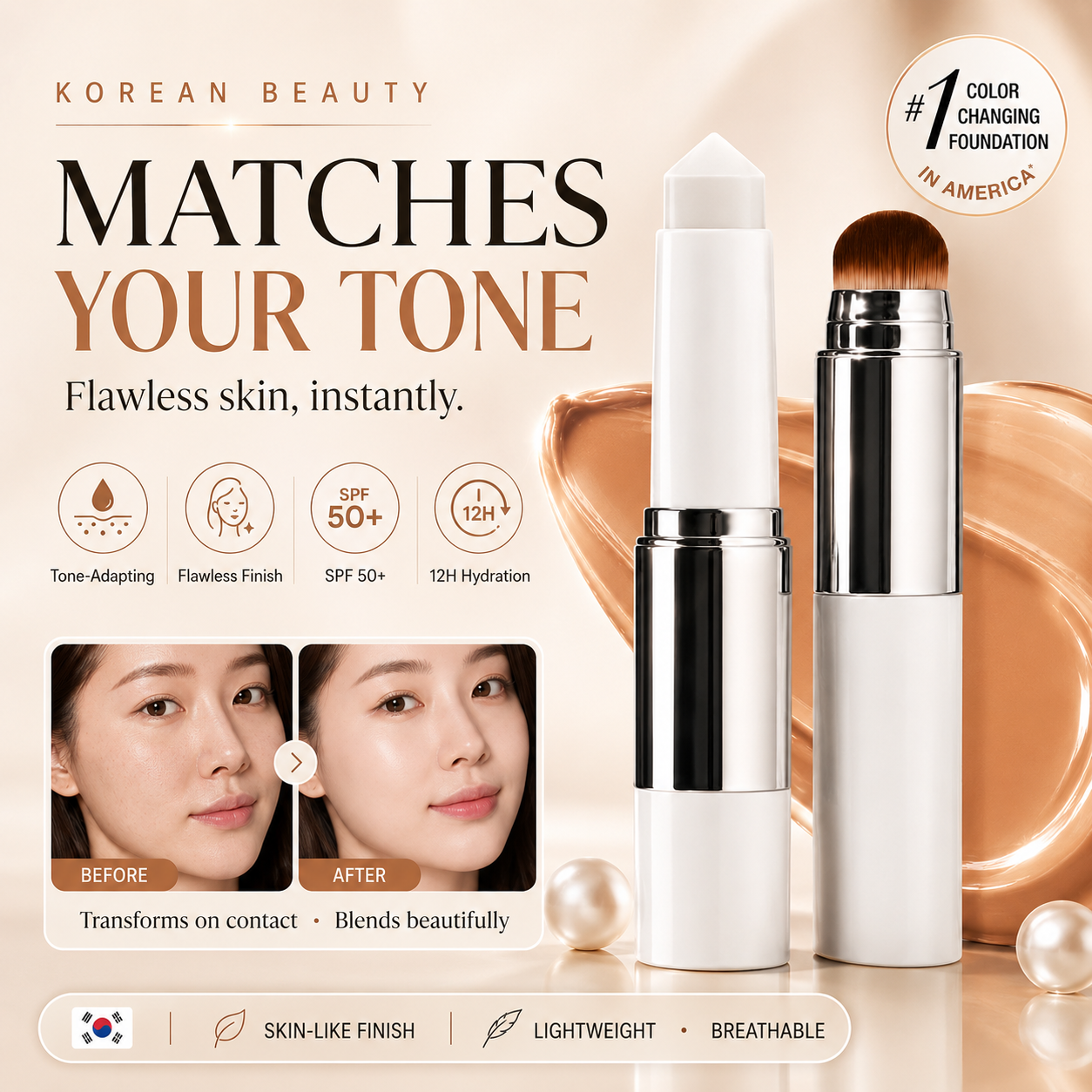 ✨ 57,000+ Sold — Korean Color-Changing Foundation Stick for Smooth, Natural Coverage in Seconds | Save Up To 60% Today - Image 1