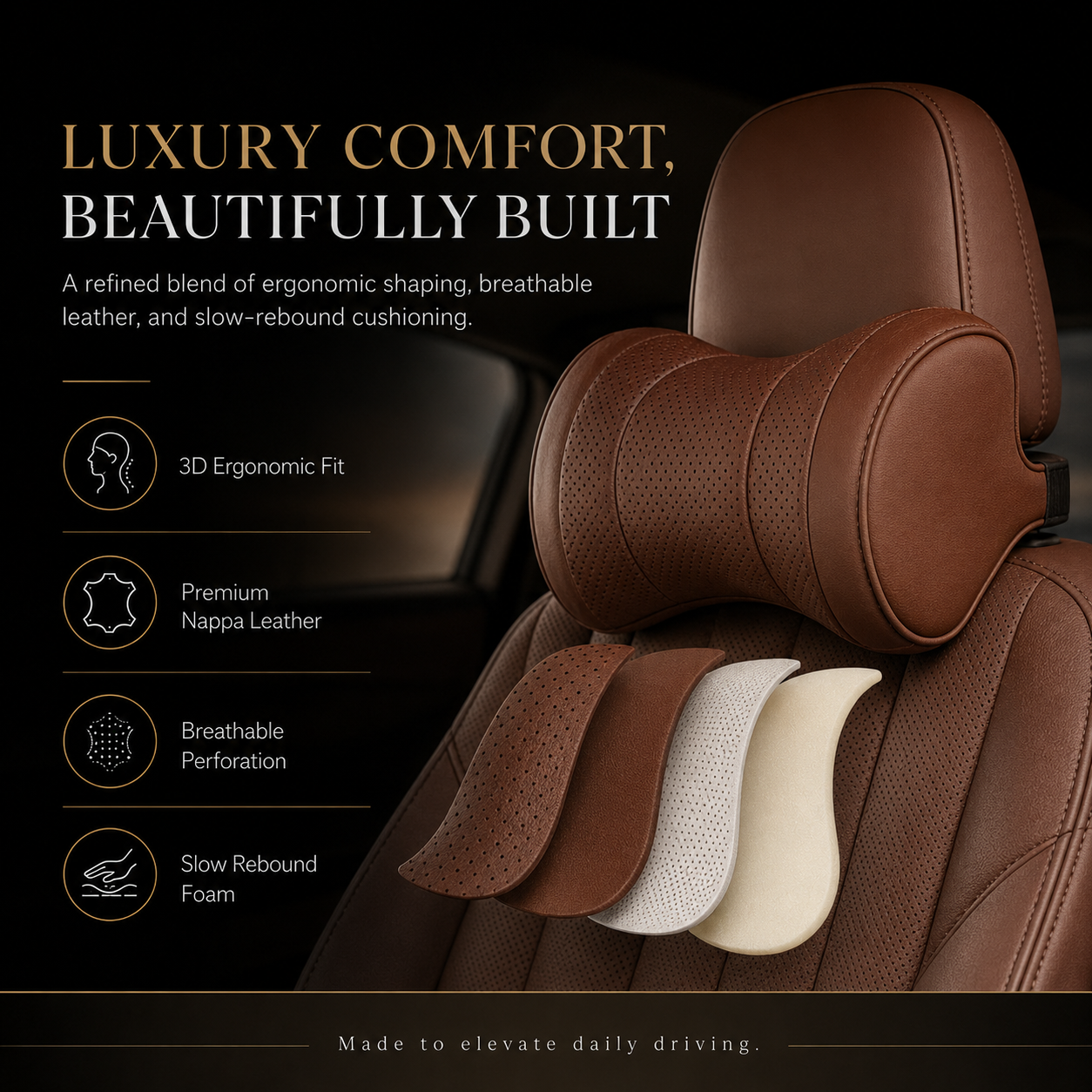 💎 50K+ Sold — Premium Memory Foam Car Neck Pillow for Luxury Leather Seat Comfort | Save 60% Today thumbnail 5