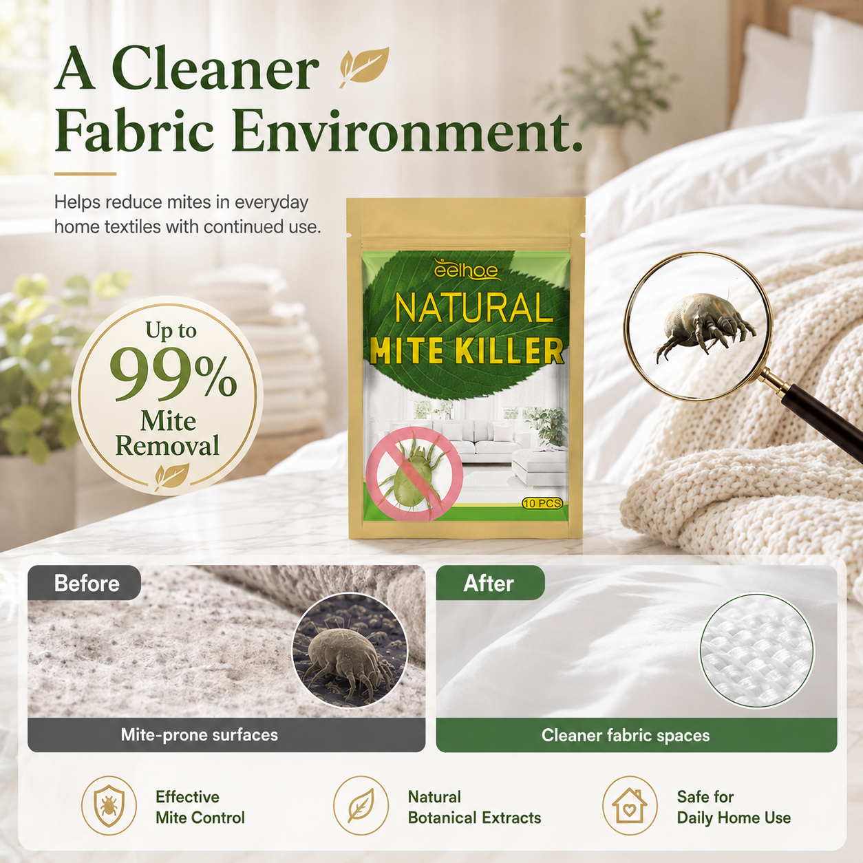 🎁 Buy 2 Get 1 Free — Plant-Based Mite Control Sachets for a Fresher Home | Safe Around Kids & Pets 🌿 thumbnail 7