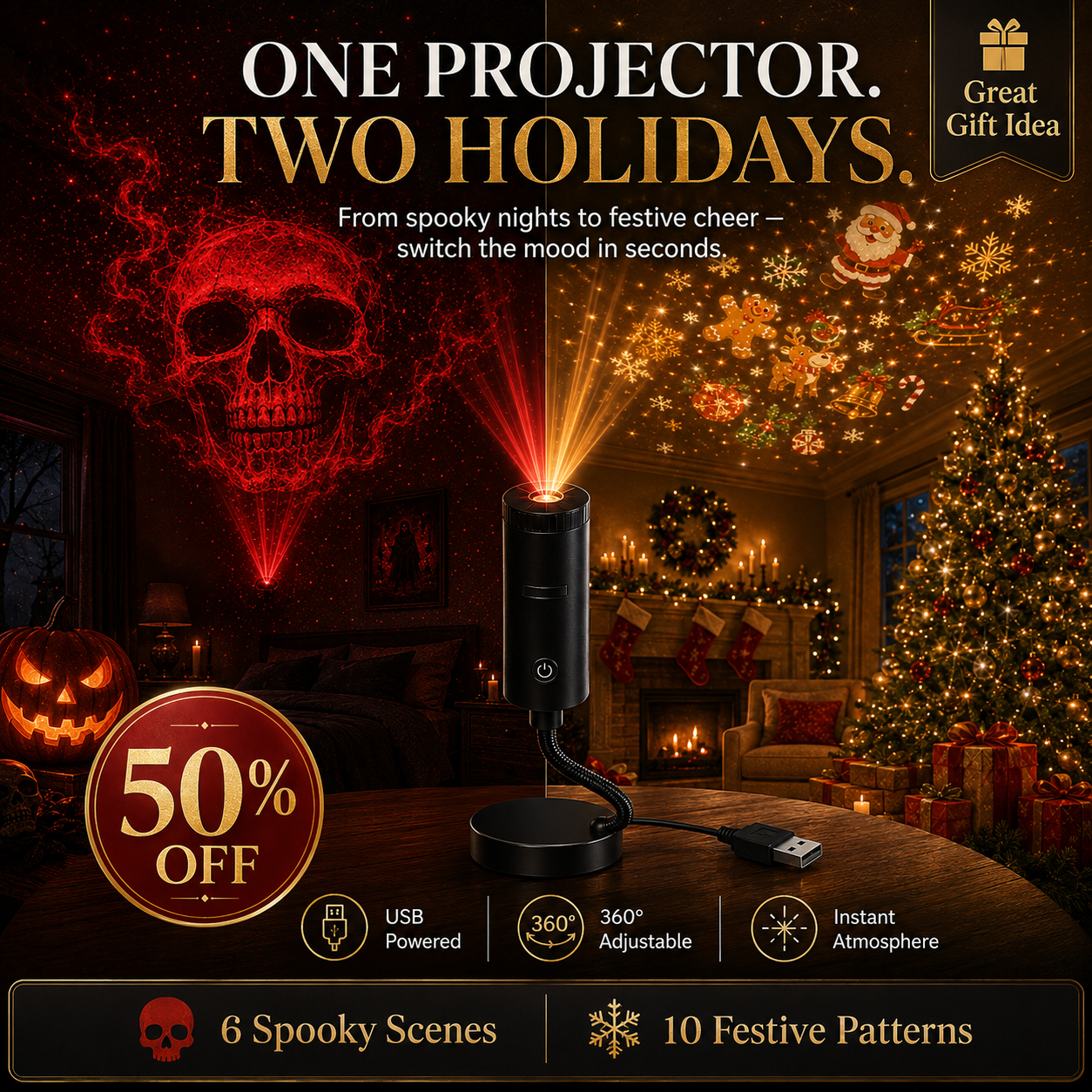 🎄👻 ✨ 60,000+ Sold — Plug & Play HD Holiday Projector for Christmas & Halloween Decor - Image 1