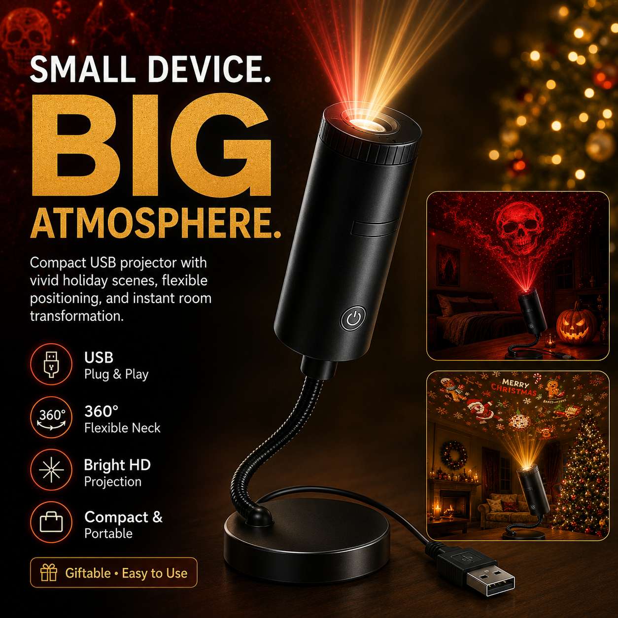 🎄👻 ✨ 60,000+ Sold — Plug & Play HD Holiday Projector for Christmas & Halloween Decor thumbnail 5