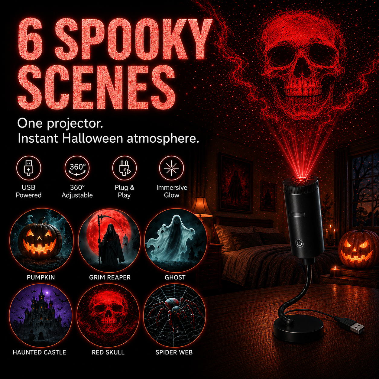 🎄👻 ✨ 60,000+ Sold — Plug & Play HD Holiday Projector for Christmas & Halloween Decor thumbnail 6