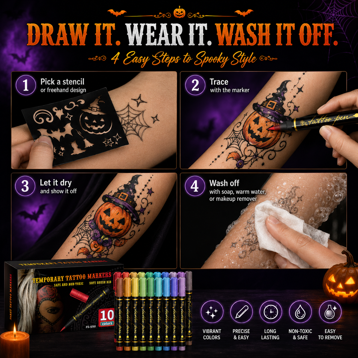 🎃 25,000+ Sold — 30-Color Temporary Tattoo Markers for Halloween Makeup & Creative Skin Art | 60% OFF Today thumbnail 5