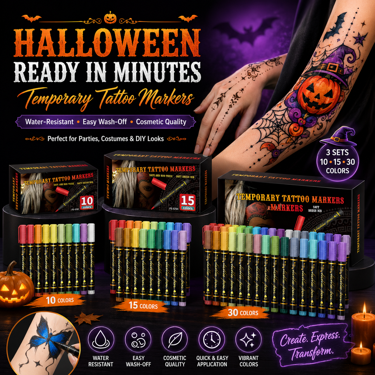 🎃 25,000+ Sold — 30-Color Temporary Tattoo Markers for Halloween Makeup & Creative Skin Art | 60% OFF Today - Image 1