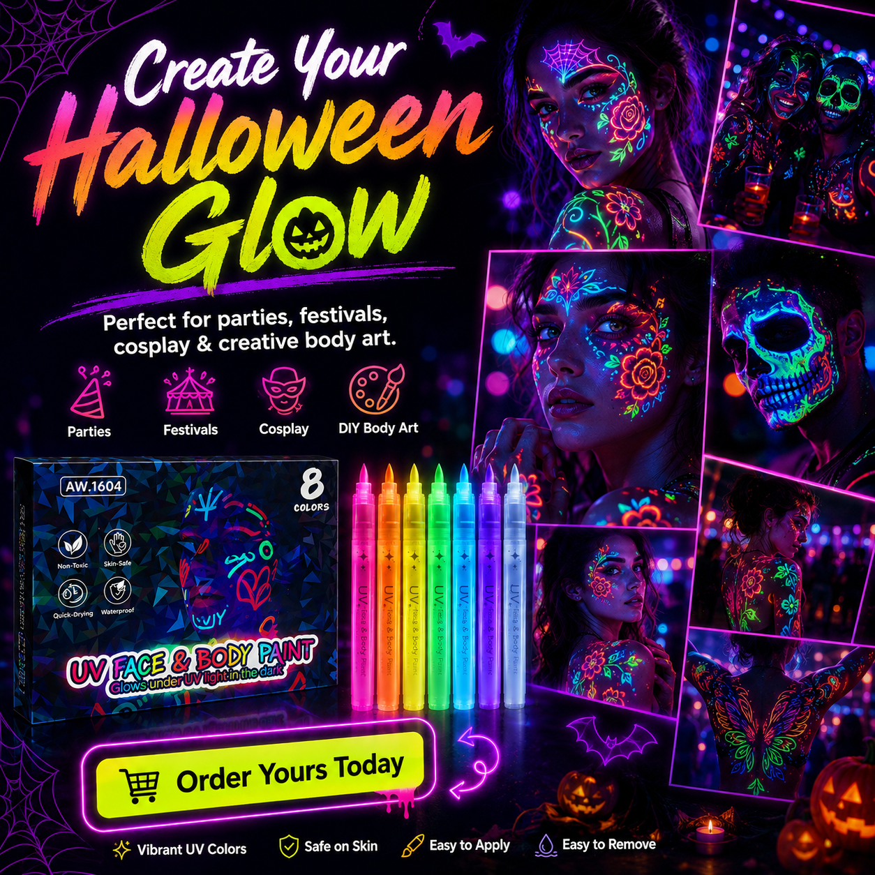 🔥 2026 HOT SALE — UV Glow Face & Body Paint Markers Set for Halloween & Party Makeup | Save Up To 60% thumbnail 9
