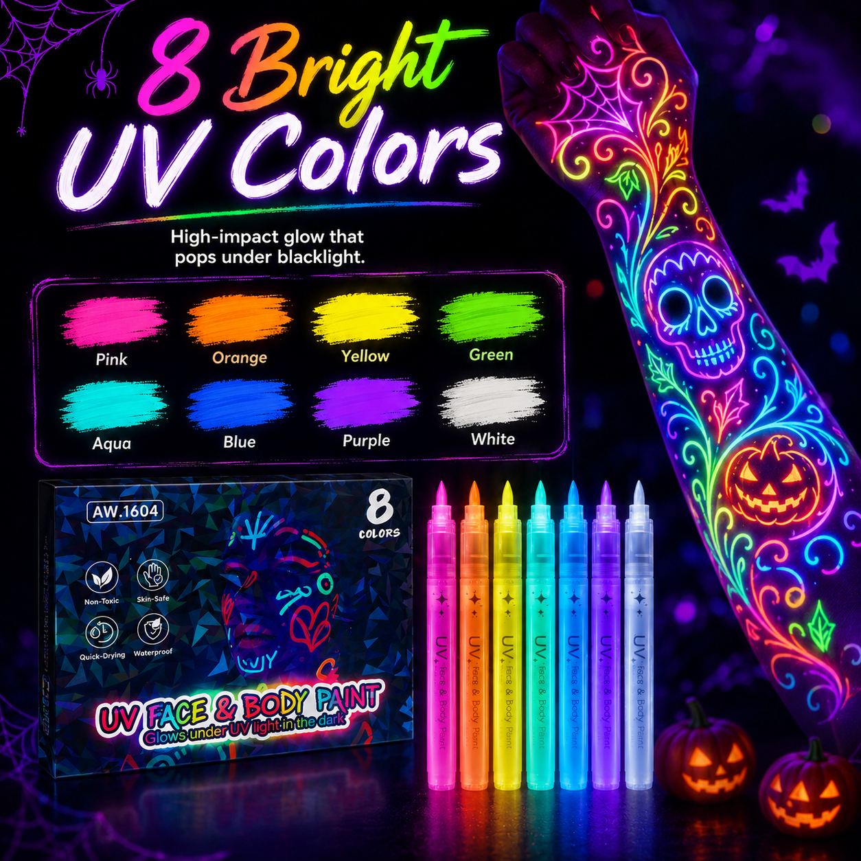 🔥 2026 HOT SALE — UV Glow Face & Body Paint Markers Set for Halloween & Party Makeup | Save Up To 60% thumbnail 8