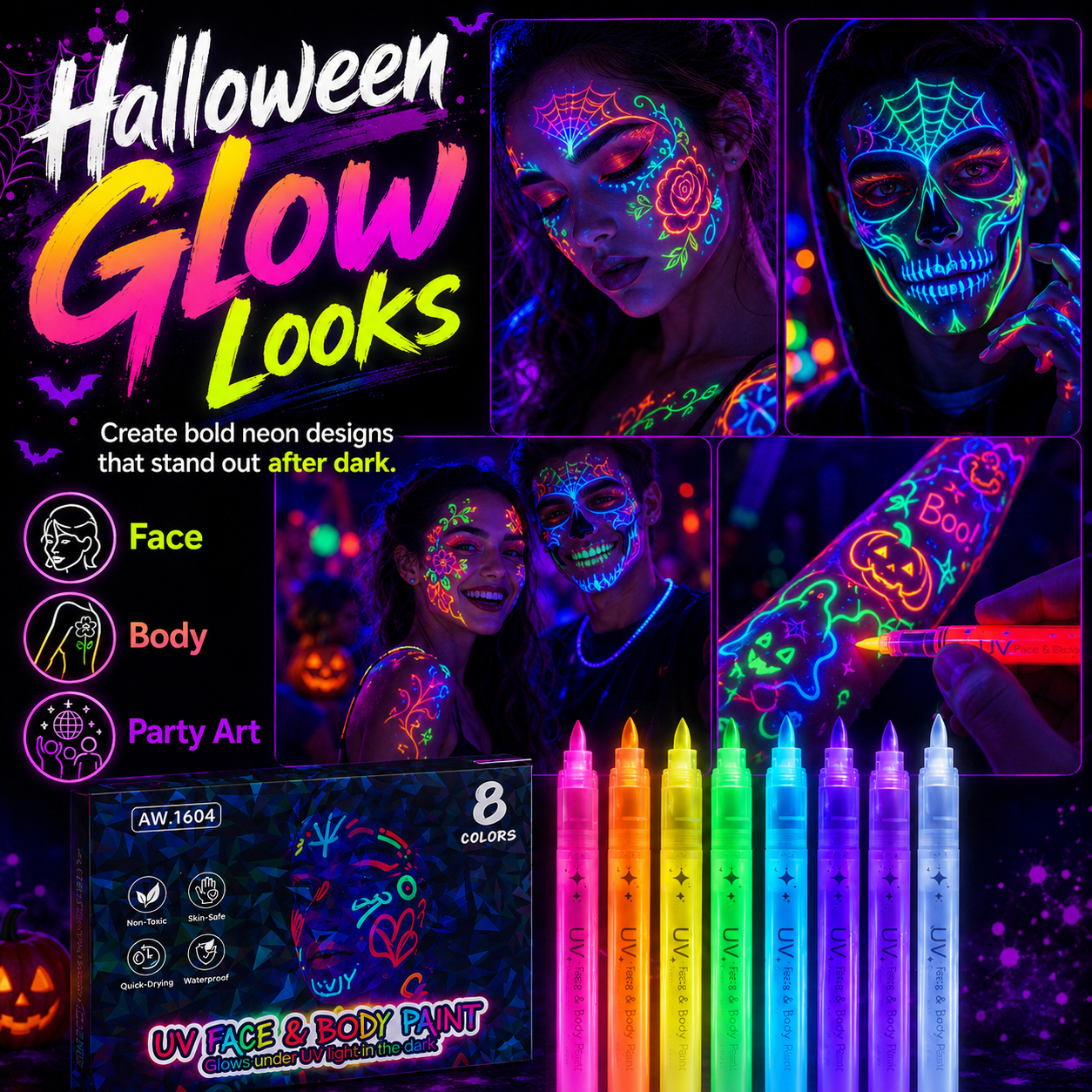 🔥 2026 HOT SALE — UV Glow Face & Body Paint Markers Set for Halloween & Party Makeup | Save Up To 60% thumbnail 4