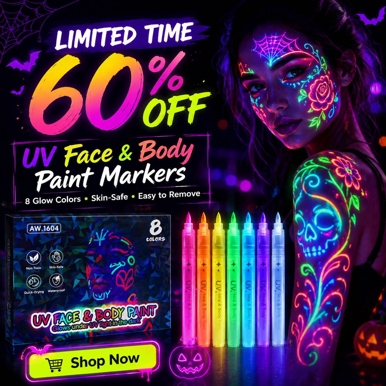 🔥 2026 HOT SALE — UV Glow Face & Body Paint Markers Set for Halloween & Party Makeup | Save Up To 60% - Image 1